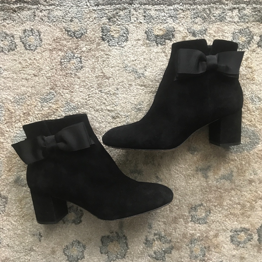 Kate Spade Langley Bow Black Suede Ankle Booties